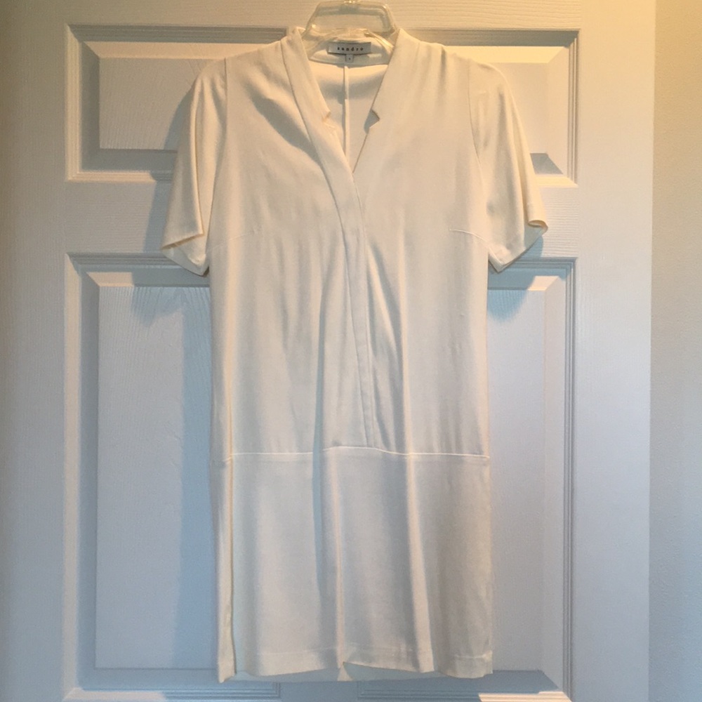 Sandro Drop waist white silk dress